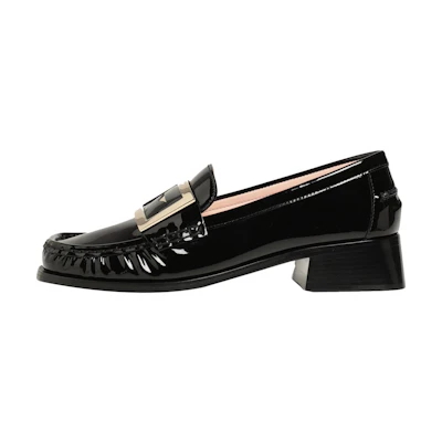 (W) Roger Vivier Preppy Viv 'Glossy Black with Metal Buckle'