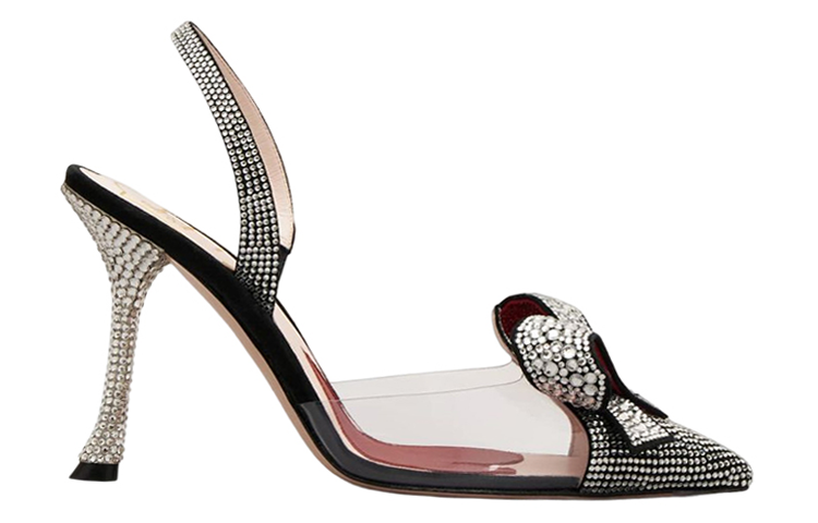 Order (W) Roger Vivier PVC 'Tumit Tinggi Hitam dengan Manik Kristal Berhias' RVW538334006Q251A3