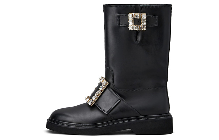 Buy 羅傑·維維亞皮革鑽扣短靴女款黑色