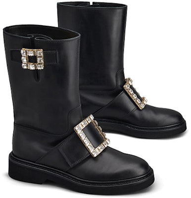(W) Roger Vivier Rangers Hitam 'Kulit Gesper Kristal' RVW54833760QGWB999 Order (W) Roger Vivier Rangers Hitam 'Kulit Gesper Kristal' RVW54833760QGWB999