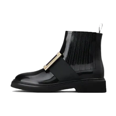 (W) Roger Vivier Rangers Leather 'Metal Buckle Chelsea Boot Black'