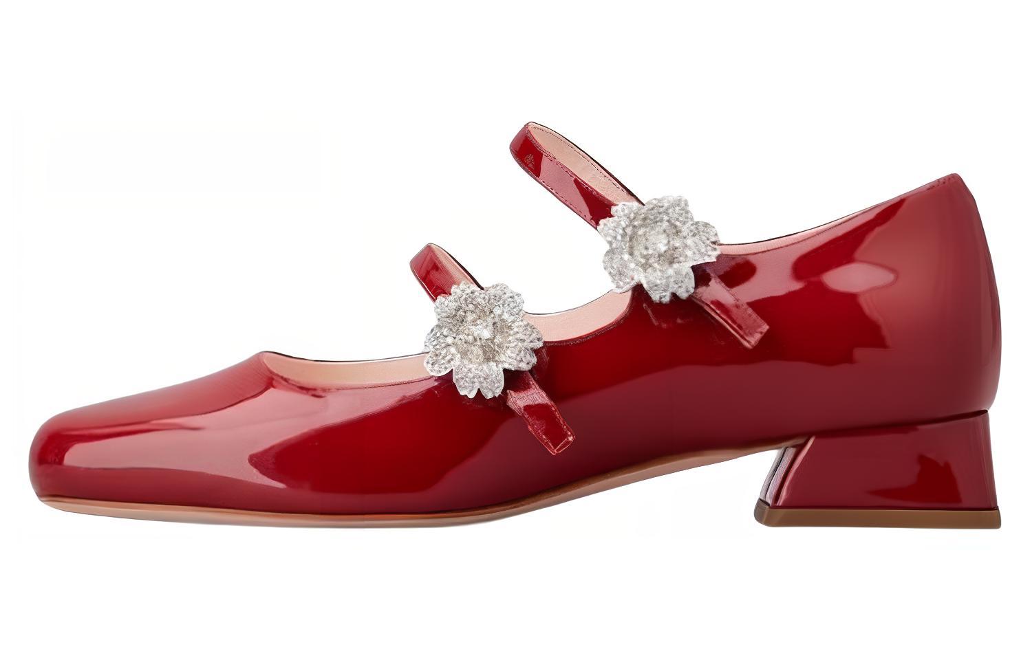 (Women) Roger Vivier Red Leather Mary Jane 2.5cm Block Heels Shoes RVW54038010D1PR406