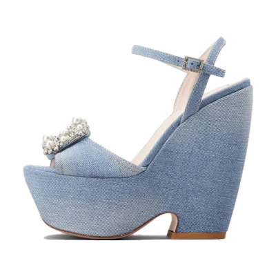 (W) Roger Vivier Round Toe CMFT 'Blue Ankle-Strap Sandals'