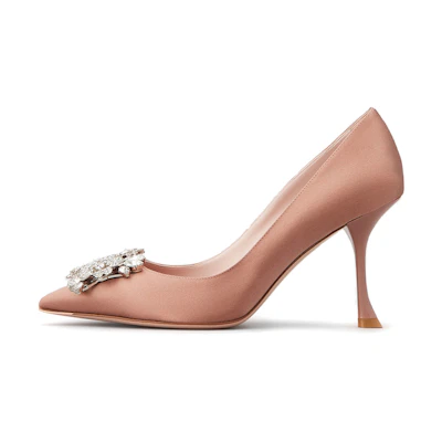 (W) Roger Vivier RV Bouquet Strass Buckle High Heels 'Pink Satin'