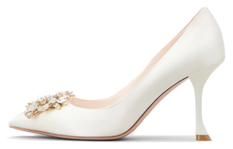 (Women) Roger Vivier RV Bouquet Strass High Heels 'White Satin Pearl Buckle' RVW53031500RS0C001