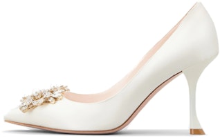 (Women) Roger Vivier RV Bouquet Strass High Heels 'White Satin Pearl Buckle' RVW53031500RS0C001 (Women) Roger Vivier RV Bouquet Strass High Heels 'White Satin Pearl Buckle' RVW53031500RS0C001