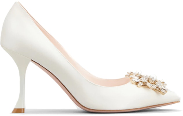 (Women) Roger Vivier RV Bouquet Strass High Heels 'White Satin Pearl Buckle' RVW53031500RS0C001 Order (Women) Roger Vivier RV Bouquet Strass High Heels 'White Satin Pearl Buckle' RVW53031500RS0C001