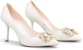 (W) Roger Vivier RV Bouquet Strass Kasut Tumit Tinggi 'Puti Satin Mutiara Gesper' RVW53031500RS0C001