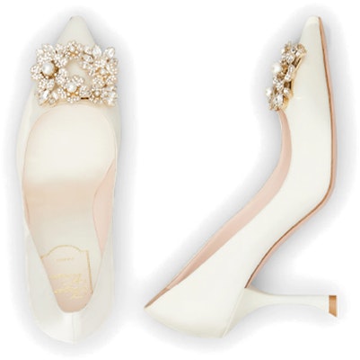 (Women) Roger Vivier RV Bouquet Strass High Heels 'White Satin Pearl Buckle' RVW53031500RS0C001 Purchase (Women) Roger Vivier RV Bouquet Strass High Heels 'White Satin Pearl Buckle' RVW53031500RS0C001
