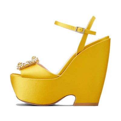 (W) Roger Vivier Satin Buckle Slide 'Yellow'