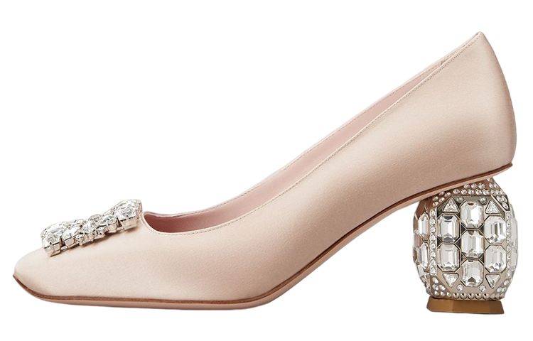 (W) Roger Vivier Satin Crystal Buckle Chunky Heel 'Pink'