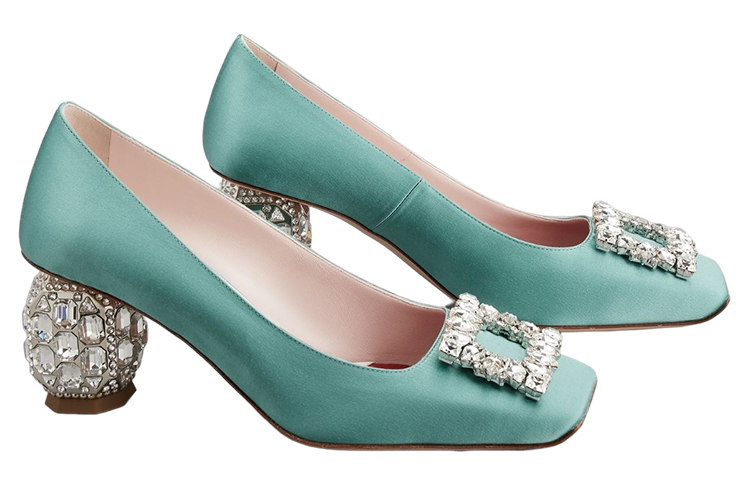 (W) Roger Vivier Satin Crystal Buckle Chunky Heel 'Green' 圖 2