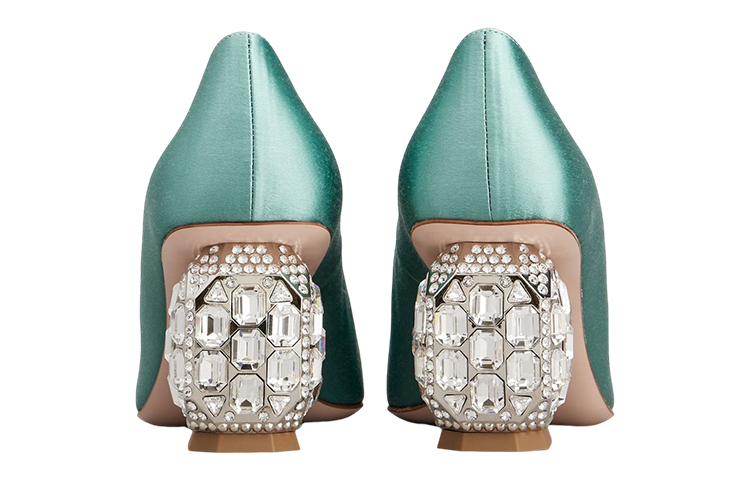 (W) Roger Vivier Satin Crystal Buckle Chunky Heel 'Green' 圖 4