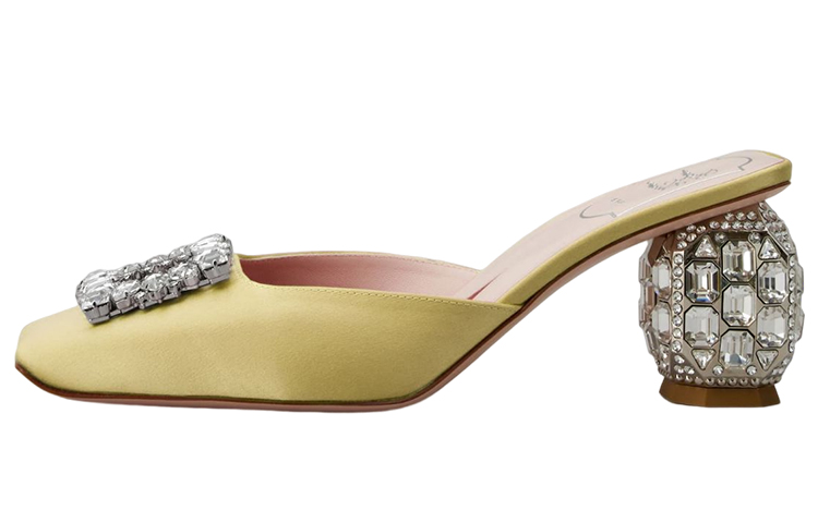 (W) Roger Vivier Satin Crystal Buckle Fashion Slide 'Yellow'