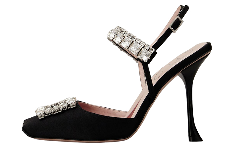 (Women) Roger Vivier Satin Crystal Buckle Stiletto 'Black' RVW68334210RS0B999