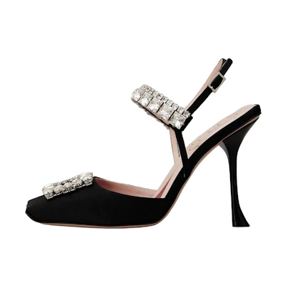 (W) Roger Vivier Satin Crystal Buckle Stiletto 'Black'