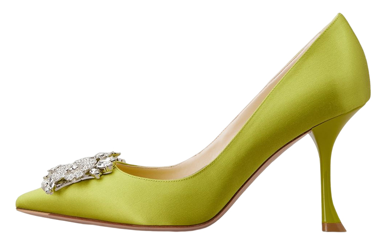 Buy 羅傑•維維亞 (Roger Vivier) 緞面 水晶扣 細跟 高跟鞋 女款 綠色