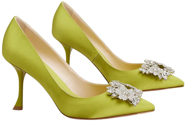 羅傑•維維亞 (Roger Vivier) 緞面 水晶扣 細跟 高跟鞋 女款 綠色 Order 羅傑•維維亞 (Roger Vivier) 緞面 水晶扣 細跟 高跟鞋 女款 綠色