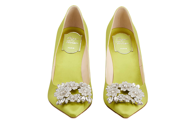 Lookbook 羅傑•維維亞 (Roger Vivier) 緞面 水晶扣 細跟 高跟鞋 女款 綠色