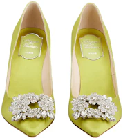 Lookbook 羅傑•維維亞 (Roger Vivier) 緞面 水晶扣 細跟 高跟鞋 女款 綠色