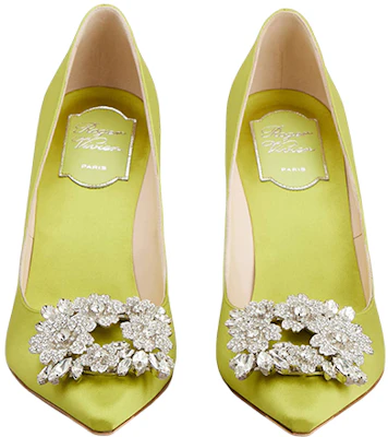 羅傑•維維亞 (Roger Vivier) 緞面 水晶扣 細跟 高跟鞋 女款 綠色 Lookbook 羅傑•維維亞 (Roger Vivier) 緞面 水晶扣 細跟 高跟鞋 女款 綠色