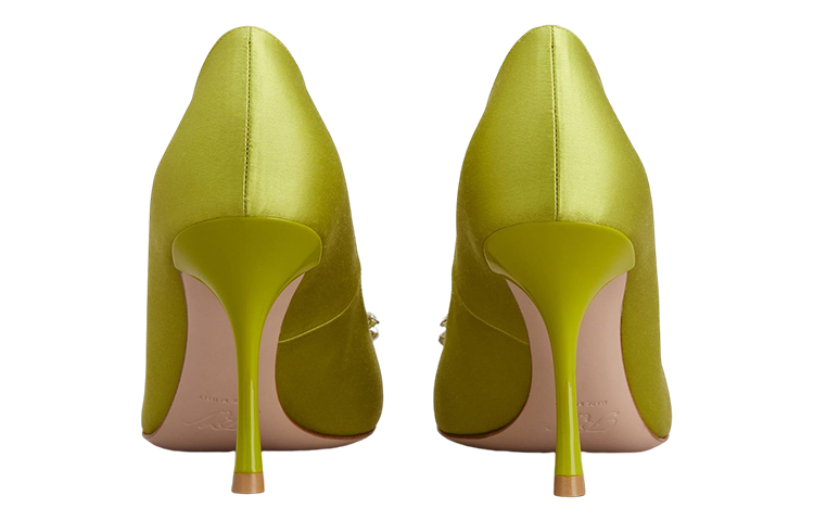 Shop 羅傑•維維亞 (Roger Vivier) 緞面 水晶扣 細跟 高跟鞋 女款 綠色
