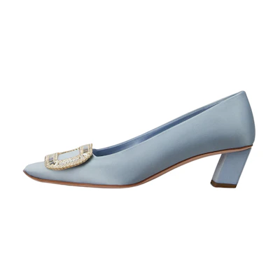 (W) Roger Vivier Satin Mid-Heel Pump 'Crystal Buckle Blue'