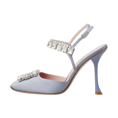 (W) Roger Vivier Satin Stiletto Heels 'Crystal Buckle Grey'