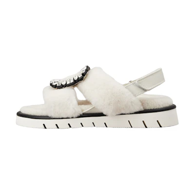 (W) Roger Vivier Shearling Velcro Fashion Sandal 'White'