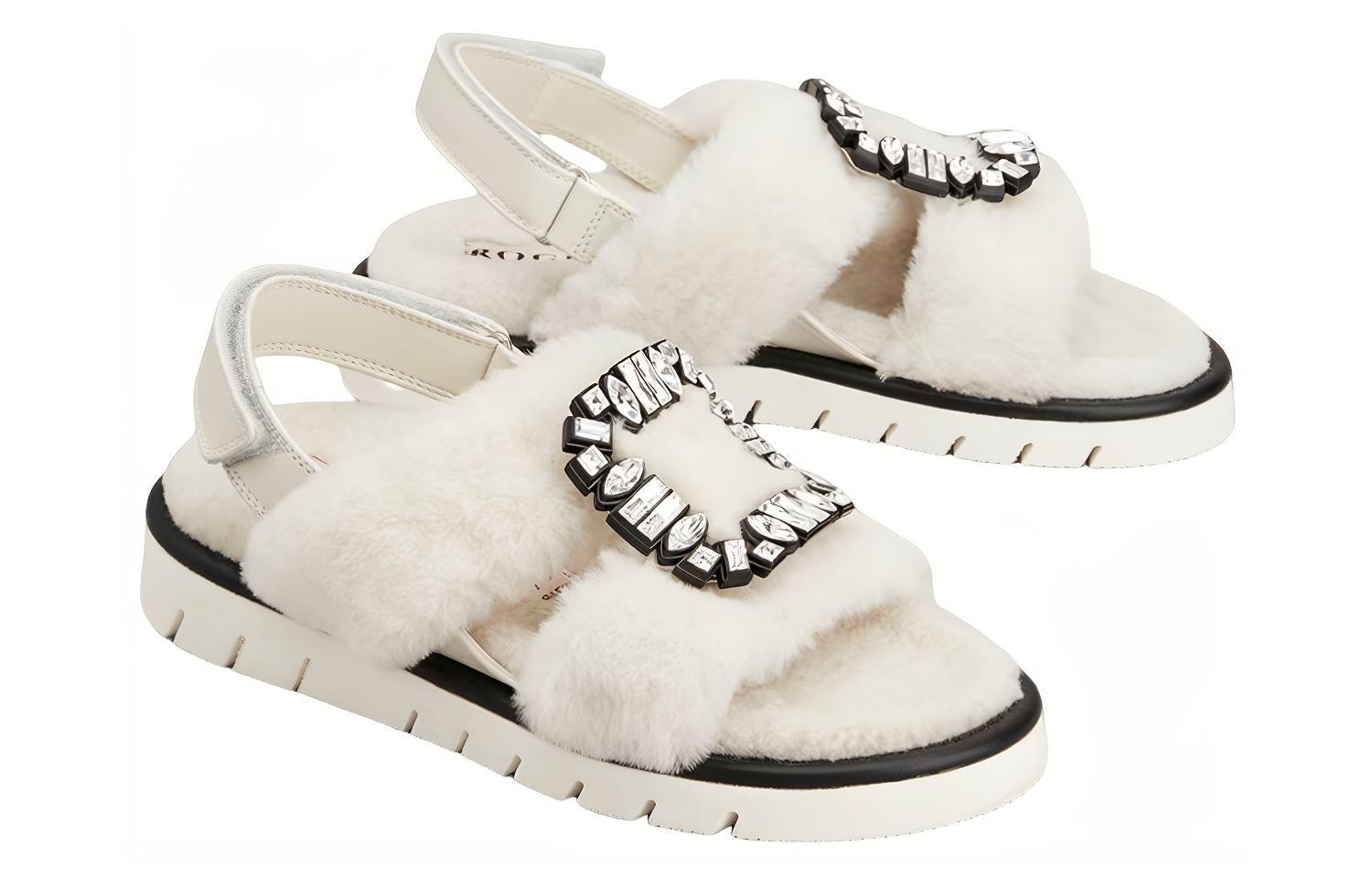 Lookbook (Women) Roger Vivier Shearling Velcro Fashion Sandal 'White' RVW65434770MFY656Z