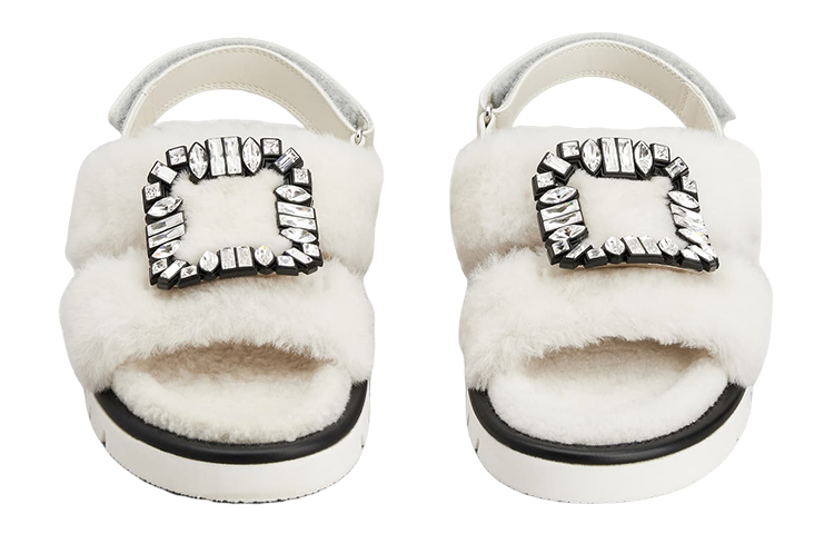 Shop (Women) Roger Vivier Shearling Velcro Fashion Sandal 'White' RVW65434770MFY656Z