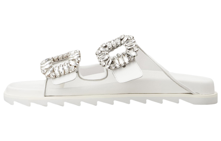 (W) Roger Vivier Slidy Viv 'Diamond Buckle White Fashion Slides'