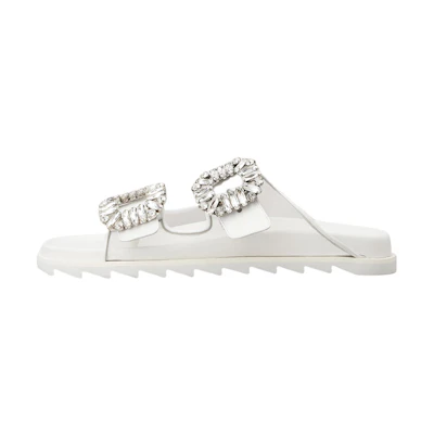 (W) Roger Vivier Slidy Viv 'Diamond Buckle White Fashion Slides'