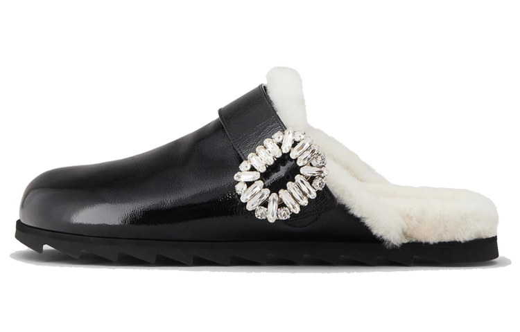 (Women) Roger Vivier Slidy Viv 'Embellished Buckle Black Velvet Mule' RVW62531600KFU08CE