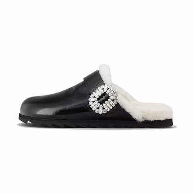 (W) Roger Vivier Slidy Viv 'Embellished Buckle Black Velvet Mule'