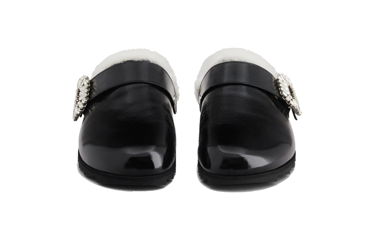 Shop (W) Roger Vivier Slidy Viv ''Versierde Gesp Zwarte Fluwelen Muilen'' RVW62531600KFU08CE