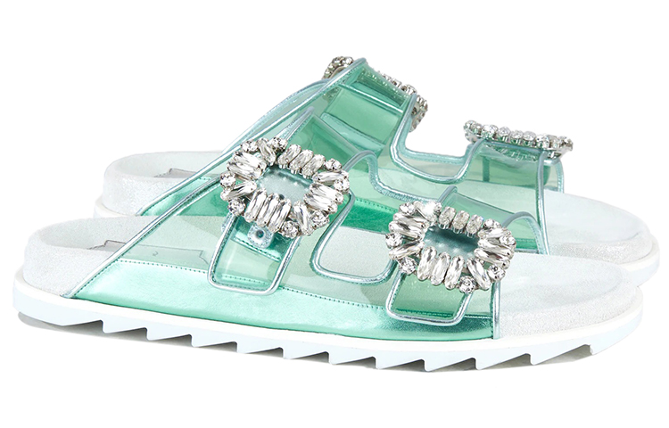(W) Roger Vivier Slidy Viv' Strass Buckle Mules 'Green' 圖 3