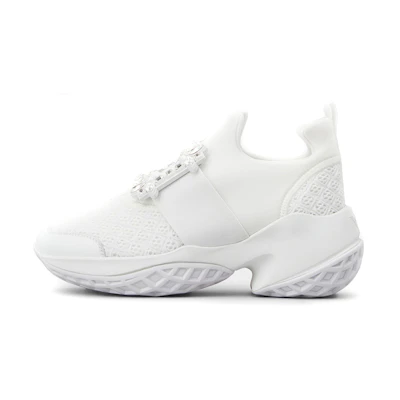 Roger Vivier Viv' Run Fabric White Crystal Buckle (Women's)