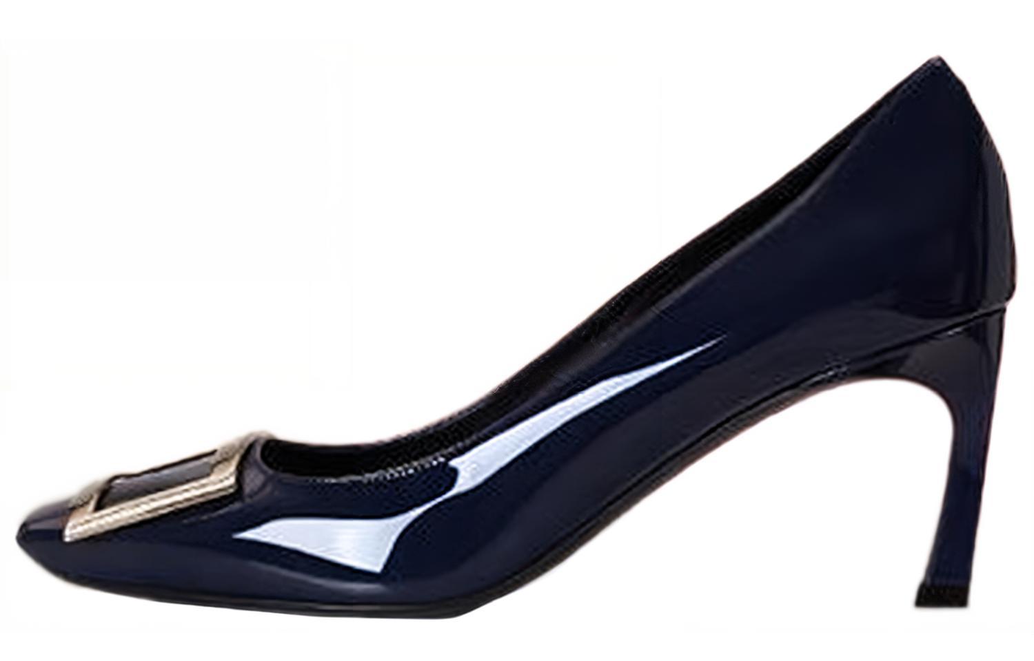 (Women) Roger Vivier Square-Toe Comfort Slip-On Stiletto Heels 'Deep Blue' RVW40015280D1PU800