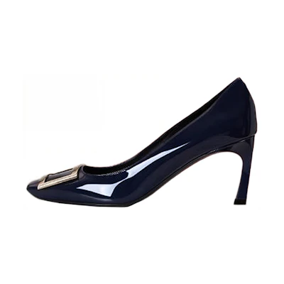(W) Roger Vivier Square-Toe CMFT Slip-On Stiletto Heels 'Deep Blue'