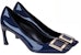 (W) Roger Vivier Tumit Tinggi Slip-On Hujung Petak 'Deep Blue' RVW40015280D1PU800