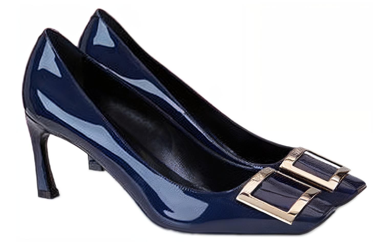 Lookbook (W) Roger Vivier Tacones Stiletto Azul Oscuro Punta Cuadrada Cómodos tipo Slip-On RVW40015280D1PU800