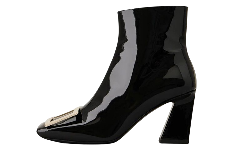 (W) Roger Vivier Square Ankle Boot 'Metal Buckle Patent Black'