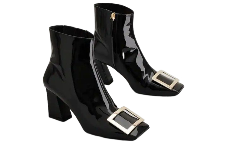 (W) Roger Vivier Square Ankle Boot 'Metal Buckle Patent Black' 圖 2