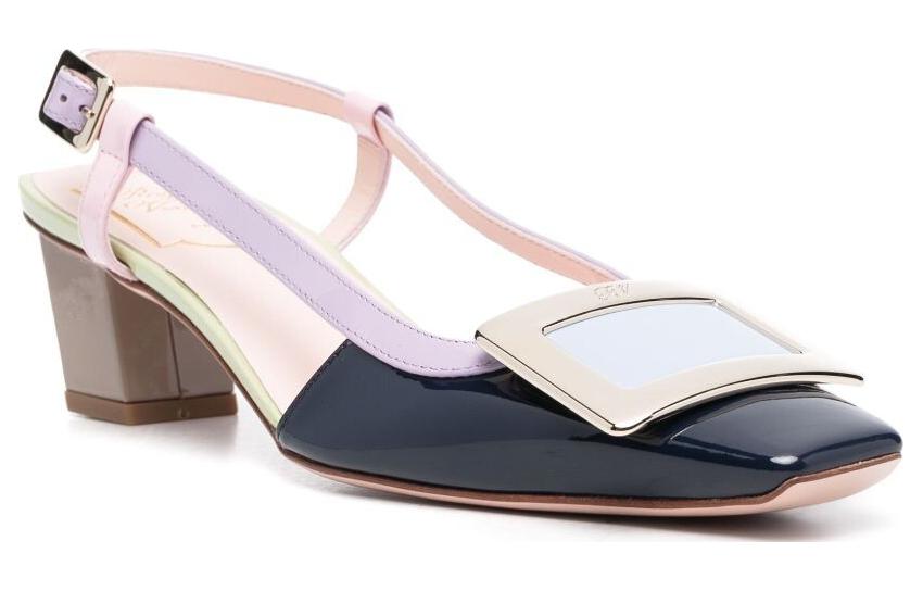 Order 羅傑維維亞 皮革 時尚方頭 粗跟 高跟鞋 5.5公分 女款 黑色