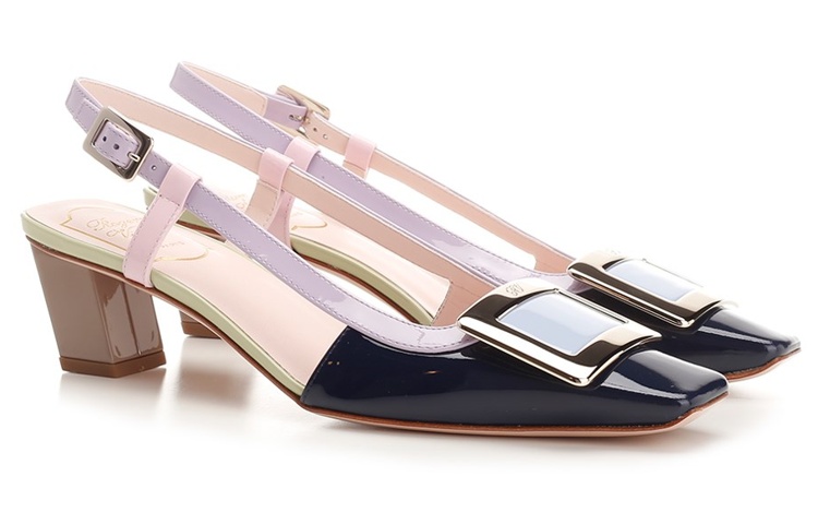 Lookbook 羅傑維維亞 皮革 時尚方頭 粗跟 高跟鞋 5.5公分 女款 黑色