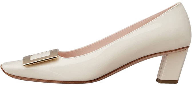 羅杰·維維亞 漆皮 金屬扣 方頭 粗跟 中跟鞋 女款 米色 Buy 羅杰·維維亞 漆皮 金屬扣 方頭 粗跟 中跟鞋 女款 米色