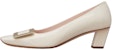 (Women) Roger Vivier Square Toe Block Heel Pumps 'Beige Patent with Metal Buckle' RVW00600920D1P9999