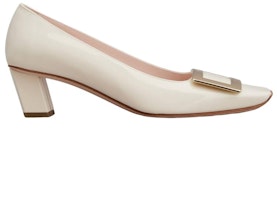 羅杰·維維亞 漆皮 金屬扣 方頭 粗跟 中跟鞋 女款 米色 Order 羅杰·維維亞 漆皮 金屬扣 方頭 粗跟 中跟鞋 女款 米色