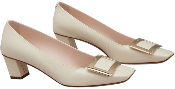 羅杰·維維亞 漆皮 金屬扣 方頭 粗跟 中跟鞋 女款 米色 Lookbook 羅杰·維維亞 漆皮 金屬扣 方頭 粗跟 中跟鞋 女款 米色